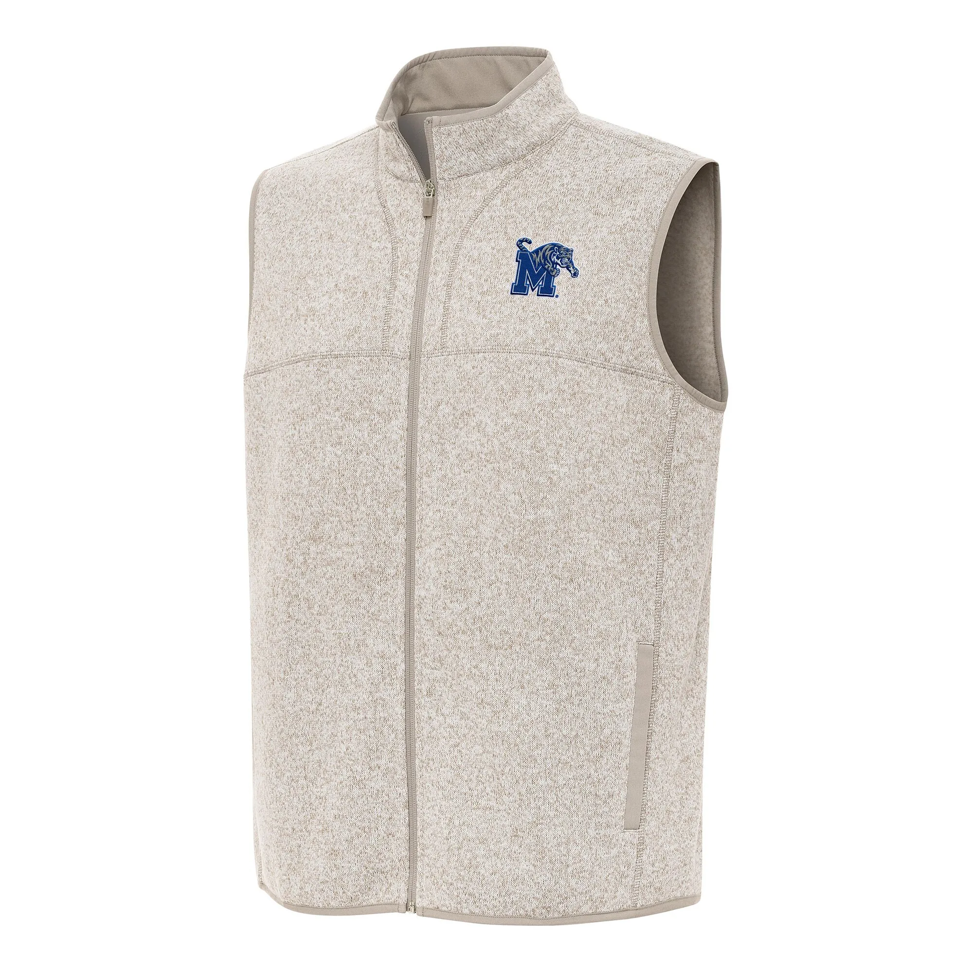 Antigua Memphis Tigers Heather Oatmeal Fortune Full-Zip Vest