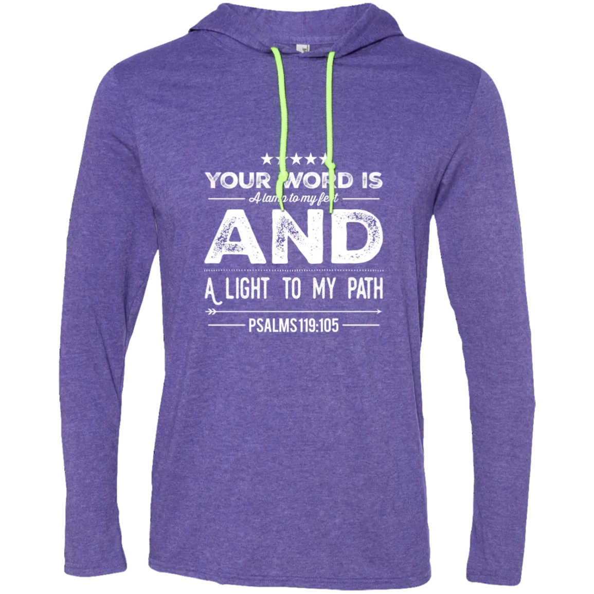 Bible Verse Men Long Sleeve T-Shirt Hoodie - Your Word Is Light To My Path ~Psalm 119:105~ Design 16 (White Font)