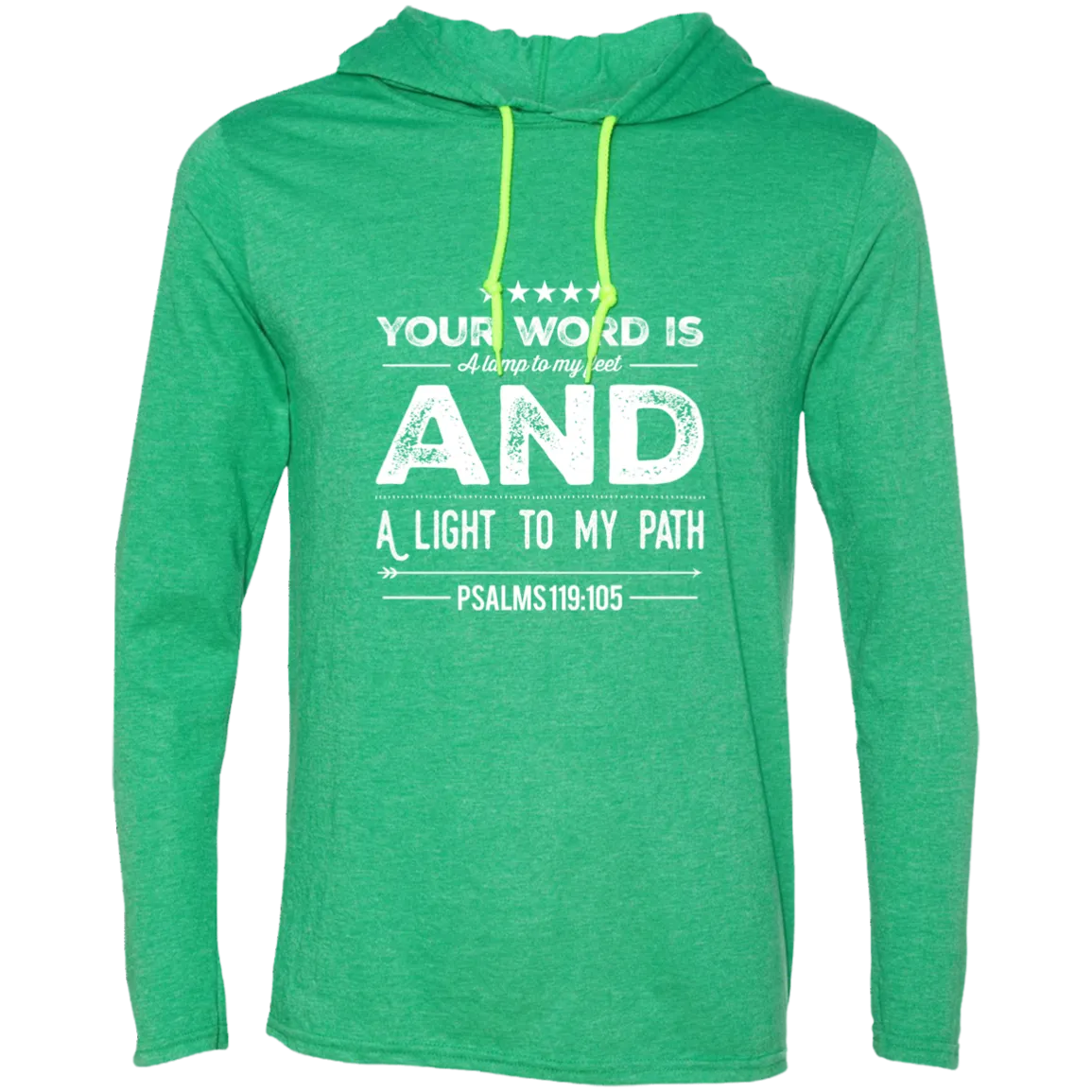 Bible Verse Men Long Sleeve T-Shirt Hoodie - Your Word Is Light To My Path ~Psalm 119:105~ Design 16 (White Font)