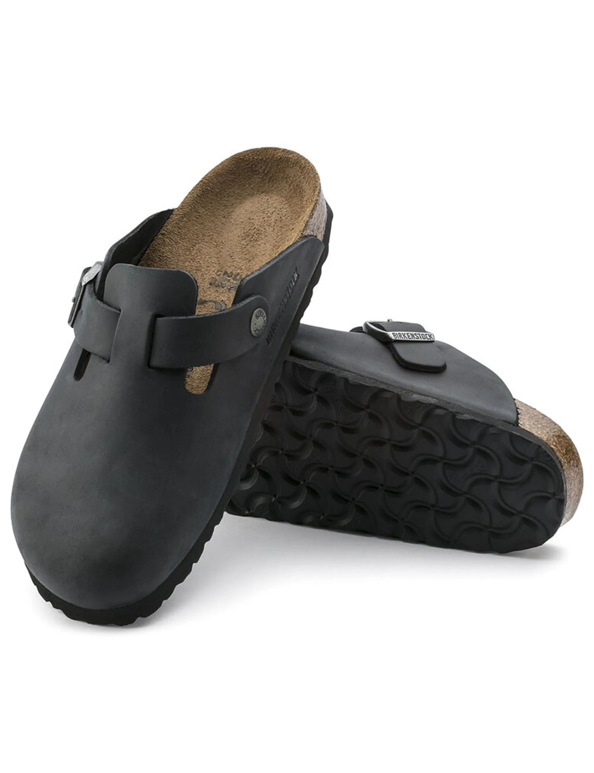 Boston Leather Mules - Oiled Black (Narrow Fit)