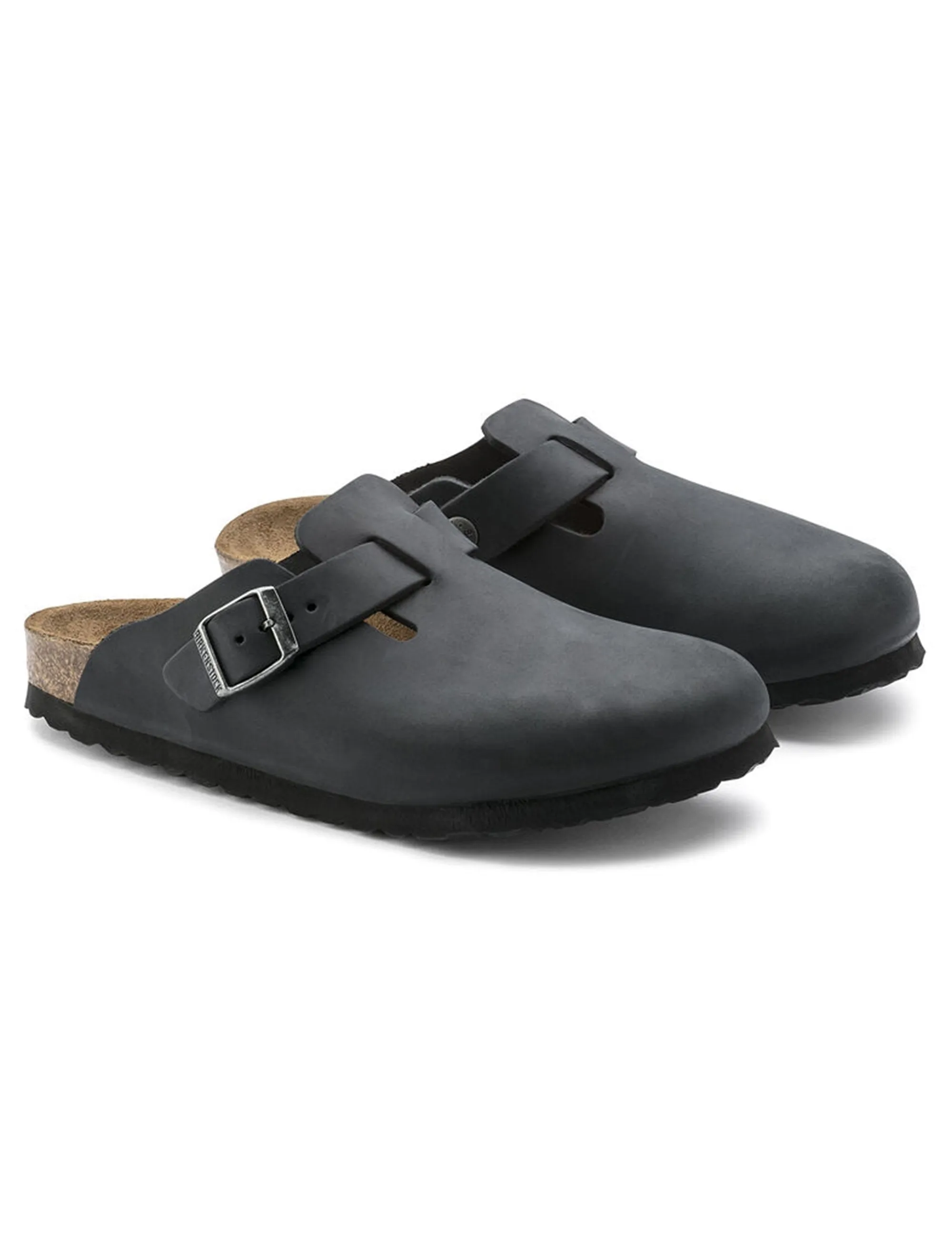 Boston Leather Mules - Oiled Black (Narrow Fit)