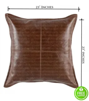 BROWN DISTRESSED LEATHER THROW PILLOW