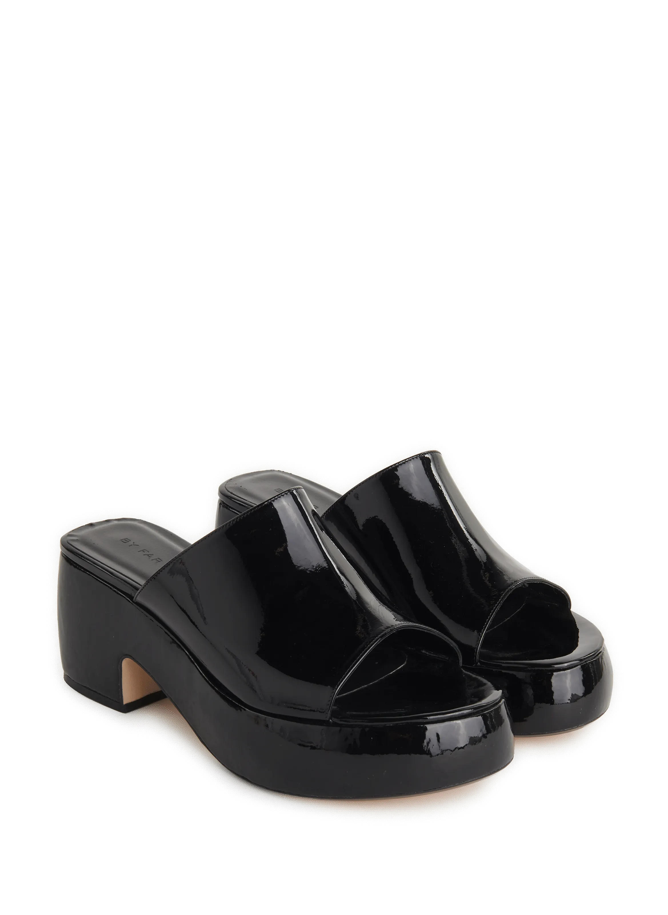 By far  Shiny platform mules - Black