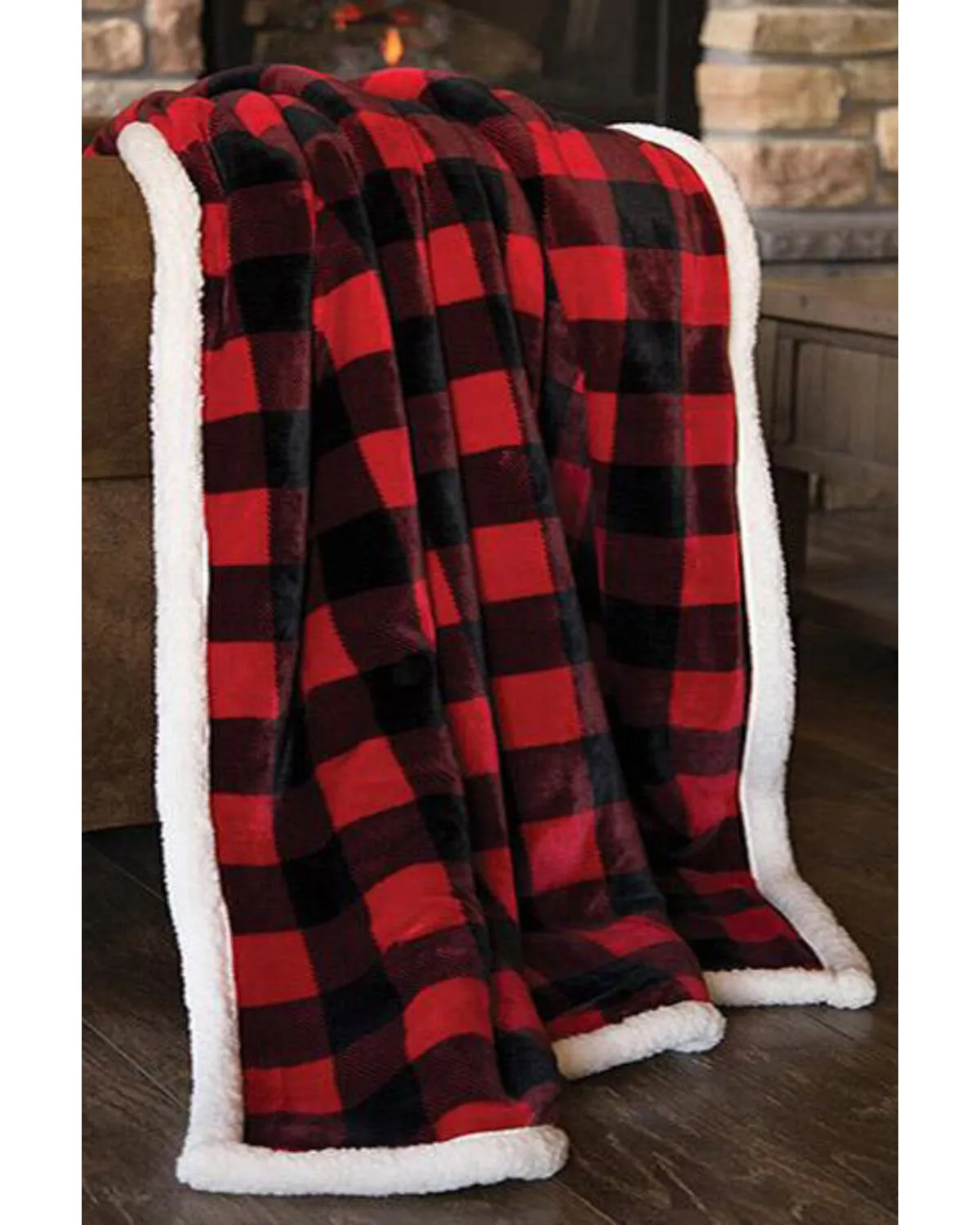 Carstens Home Red Lumberjack Plaid Sherpa Throw Blanket