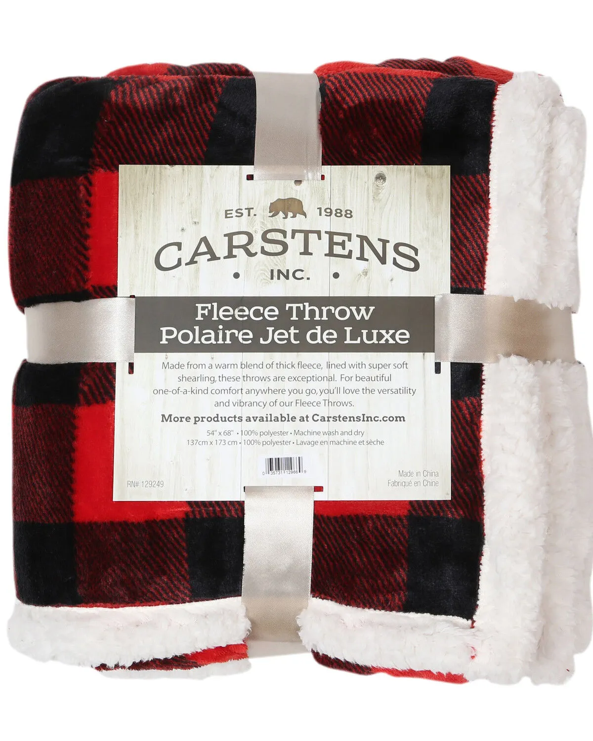 Carstens Home Red Lumberjack Plaid Sherpa Throw Blanket