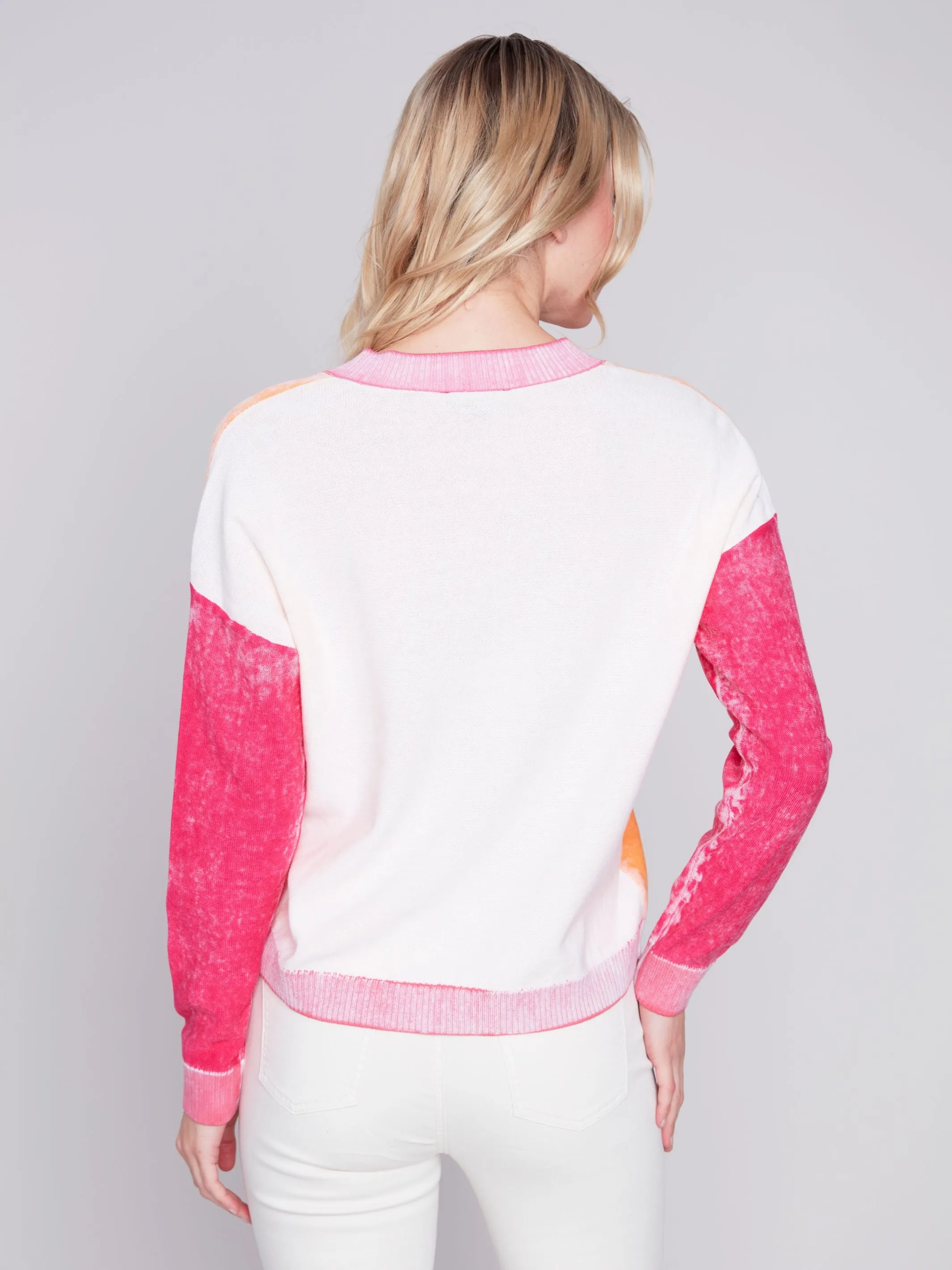 Charlie B Reverse Print Cotton Colorblock Sweater