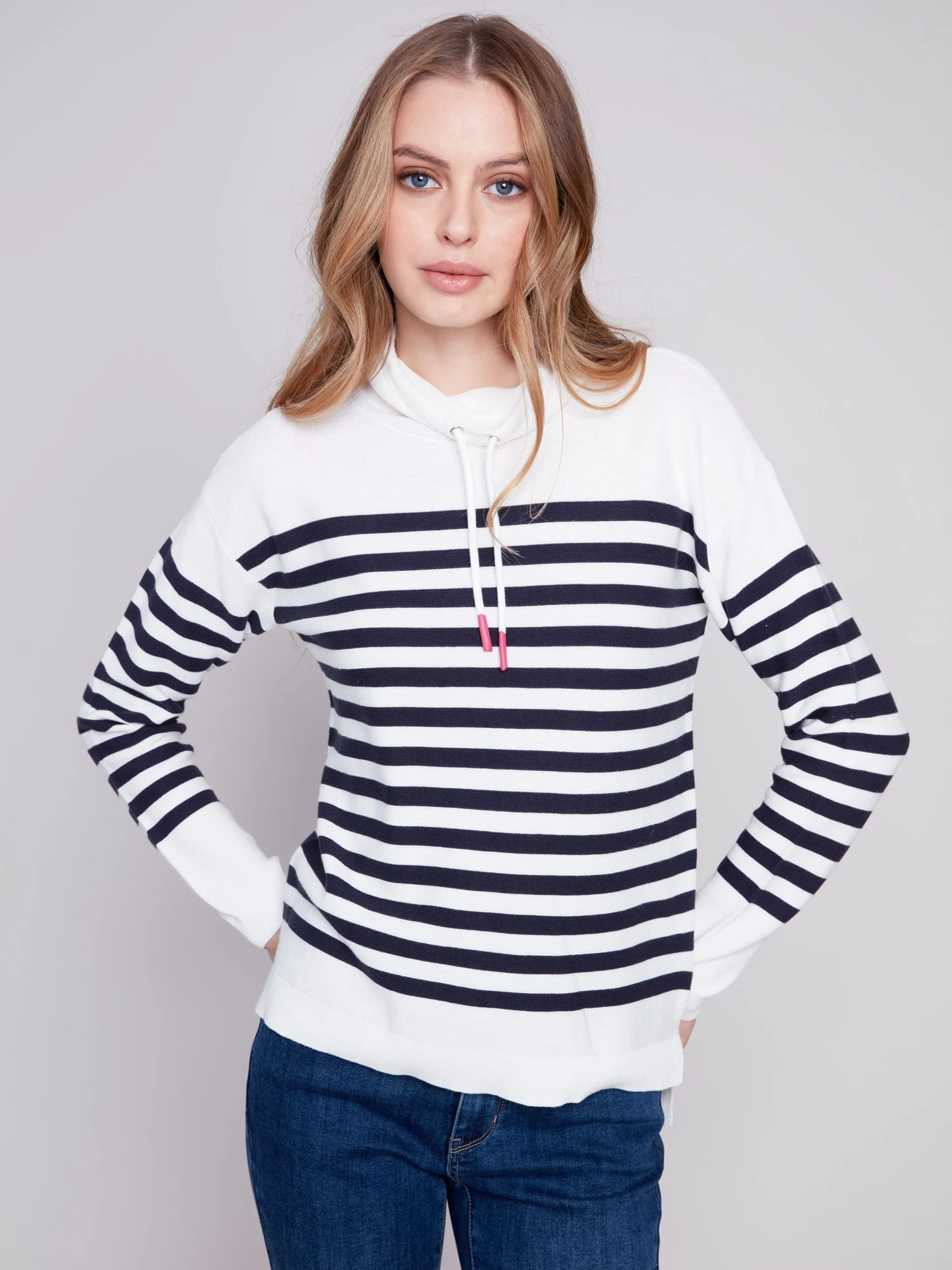 Charlie B Yarn-Dye Stripe Ottoman Stitch Sweater With Mock-Neck