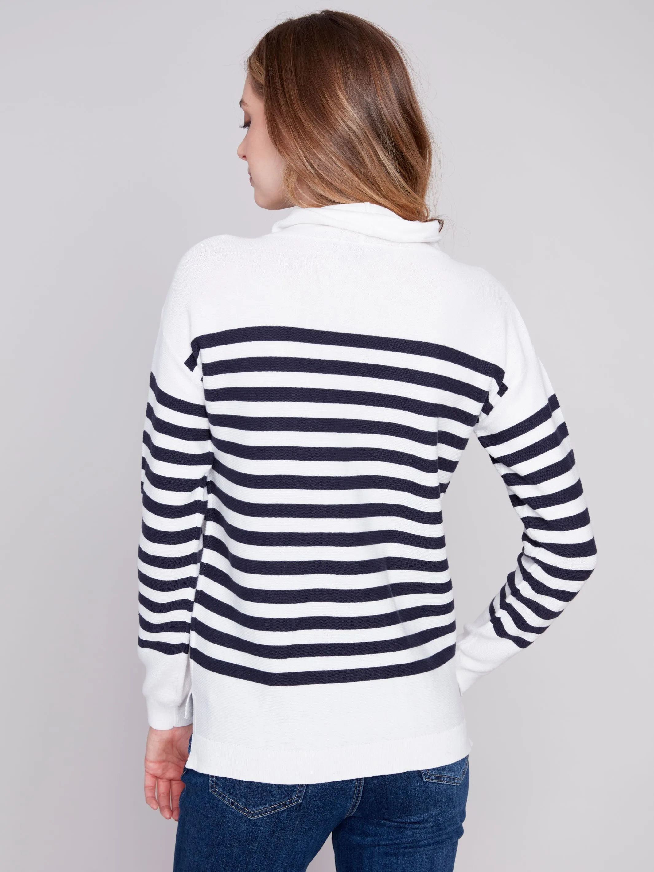 Charlie B Yarn-Dye Stripe Ottoman Stitch Sweater With Mock-Neck