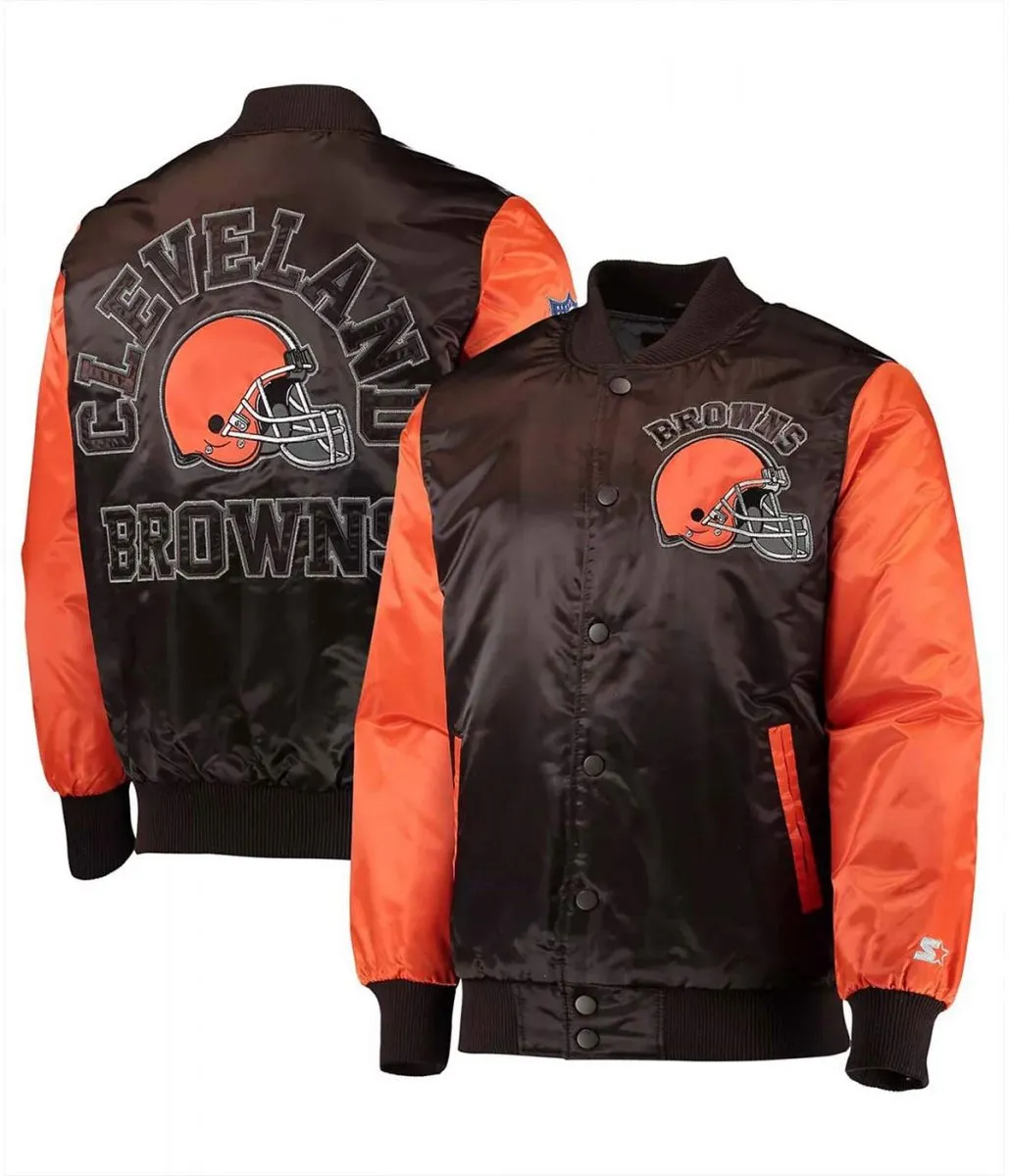 Cleveland Browns Locker Room Throwback Brown and Orange Satin Jacket