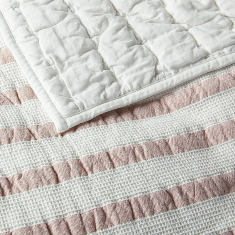 Crate&Barrel Classic Mauve Striped Waffle Weave Organic Cotton Kids Twin Quilt