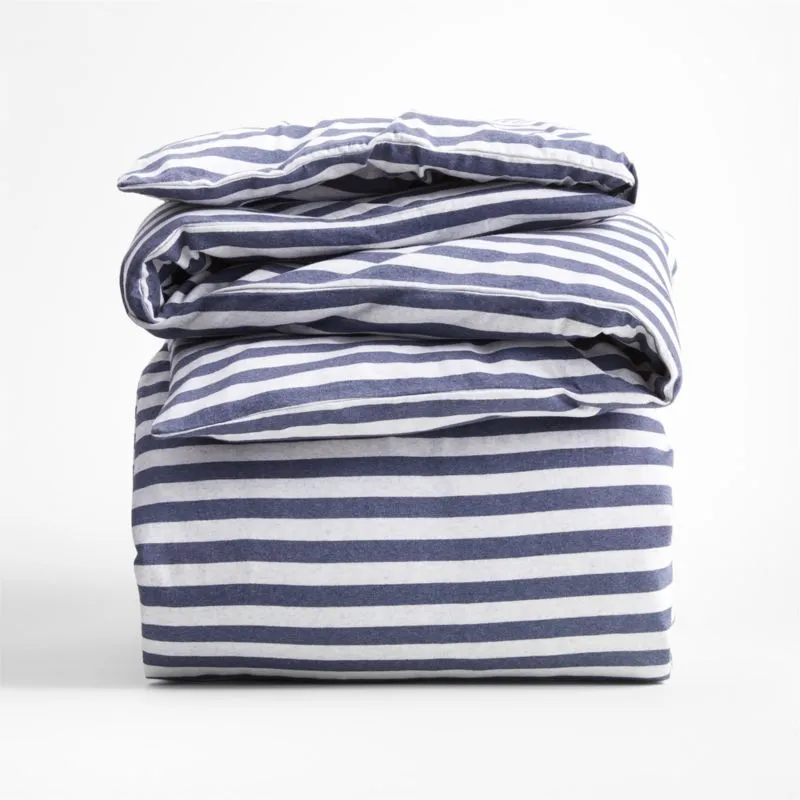 Crate&Barrel Comfy Tee Navy Blue Stripe Organic Cotton Jersey Kids Twin Duvet Cover