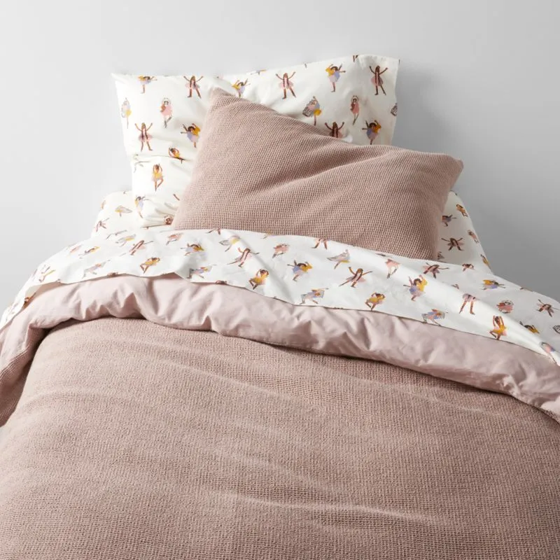 Crate&Barrel Scoop Classic Mauve Waffle Weave Organic Cotton Kids Full/Queen Duvet Cover