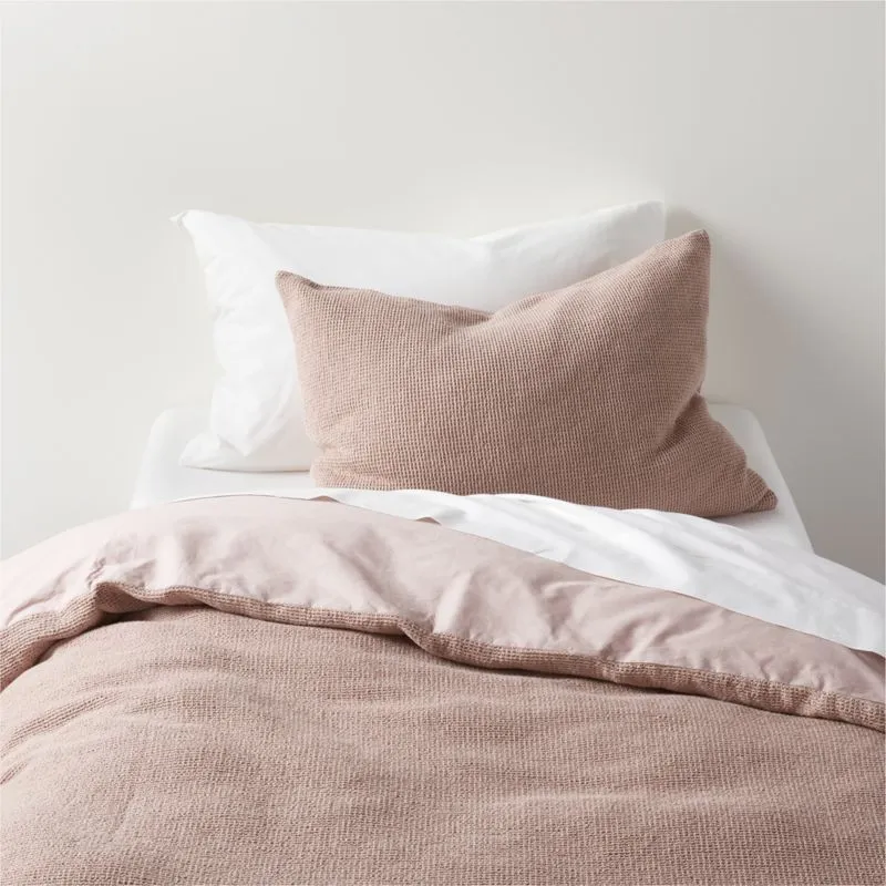 Crate&Barrel Scoop Classic Mauve Waffle Weave Organic Cotton Kids Full/Queen Duvet Cover