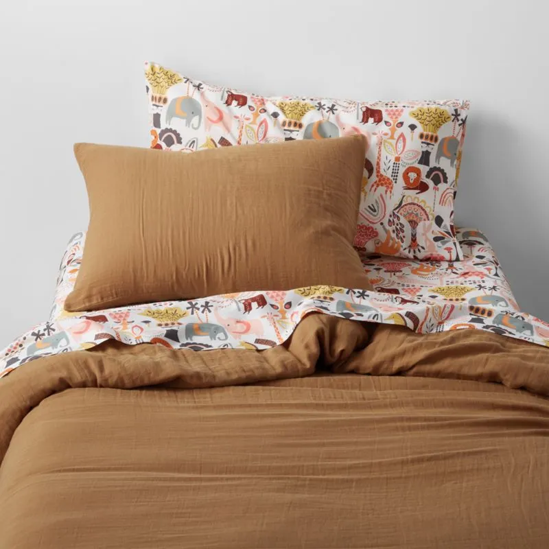 Crate&Barrel Supersoft Kids Brulee Brown Gauze Organic Cotton Twin Duvet Cover