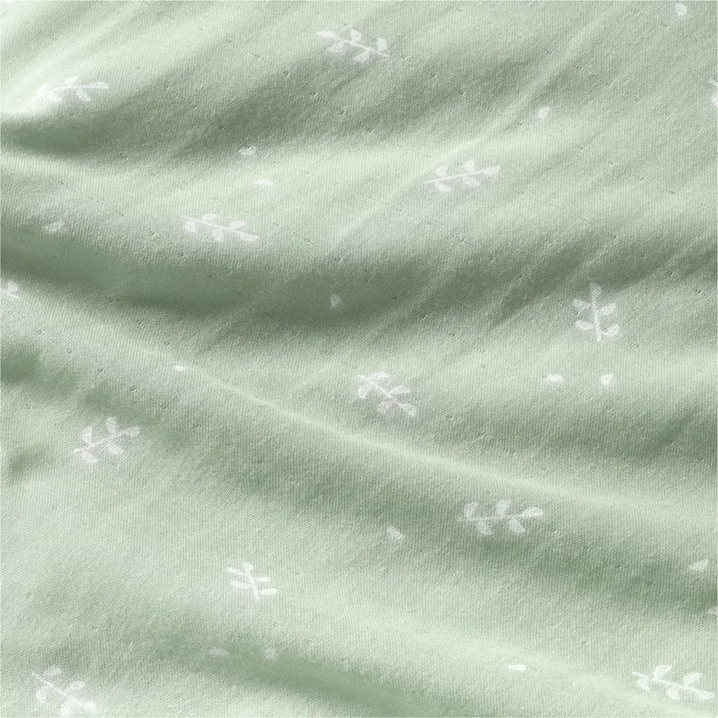 Crate&Barrel Supersoft Muted Teal Leaf Print Organic Cotton Gauze Kids Twin Duvet Cover