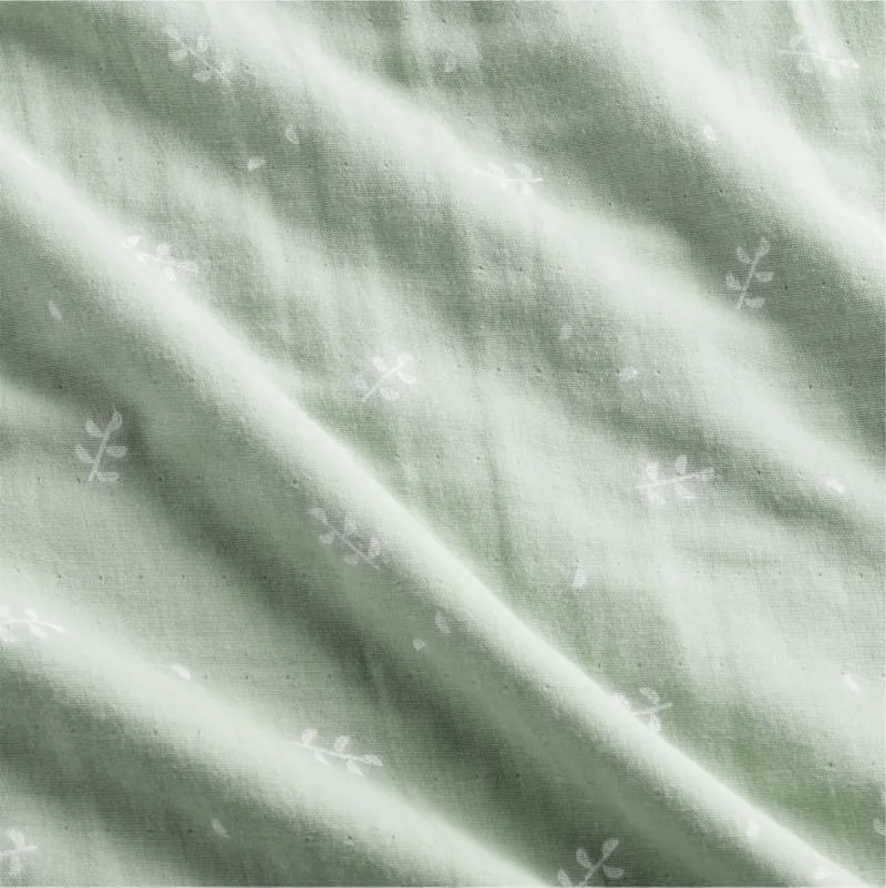 Crate&Barrel Supersoft Muted Teal Leaf Print Organic Cotton Gauze Toddler Duvet Cover