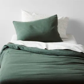 Crate&Barrel Supersoft Pine Green Organic Cotton Gauze Kids Twin Duvet Cover