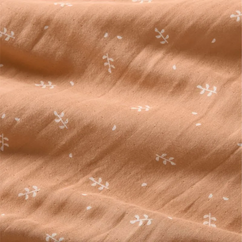 Crate&Barrel Supersoft Terracotta Leaf Print Organic Cotton Gauze Kids Twin Duvet Cover