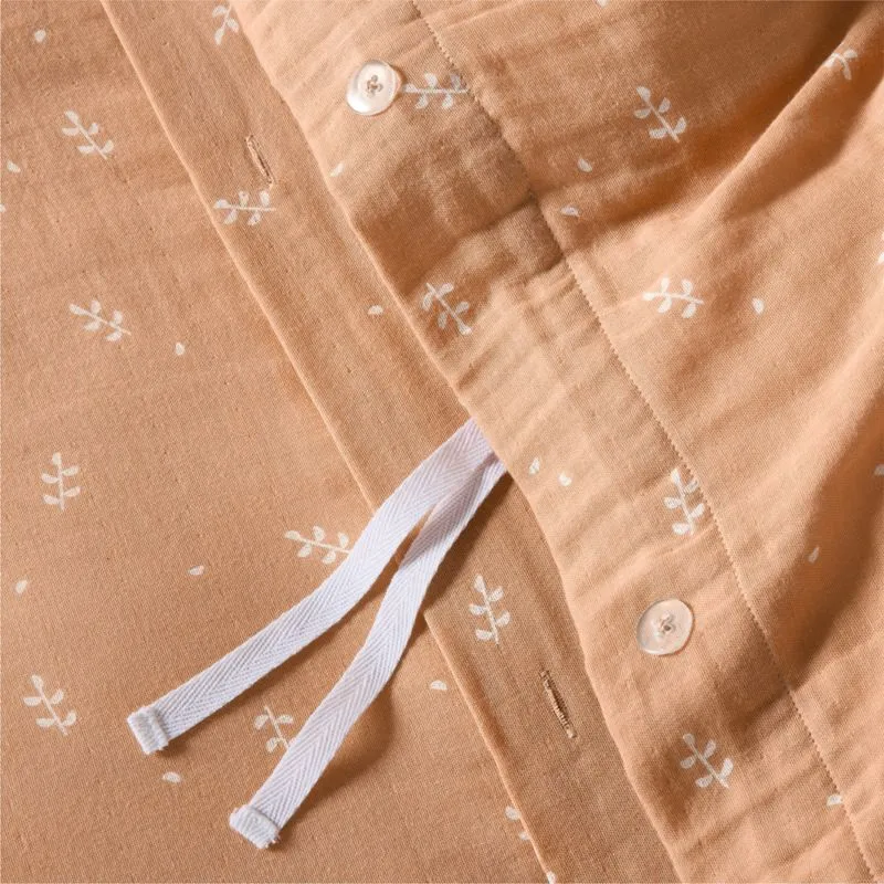 Crate&Barrel Supersoft Terracotta Leaf Print Organic Cotton Gauze Kids Twin Duvet Cover