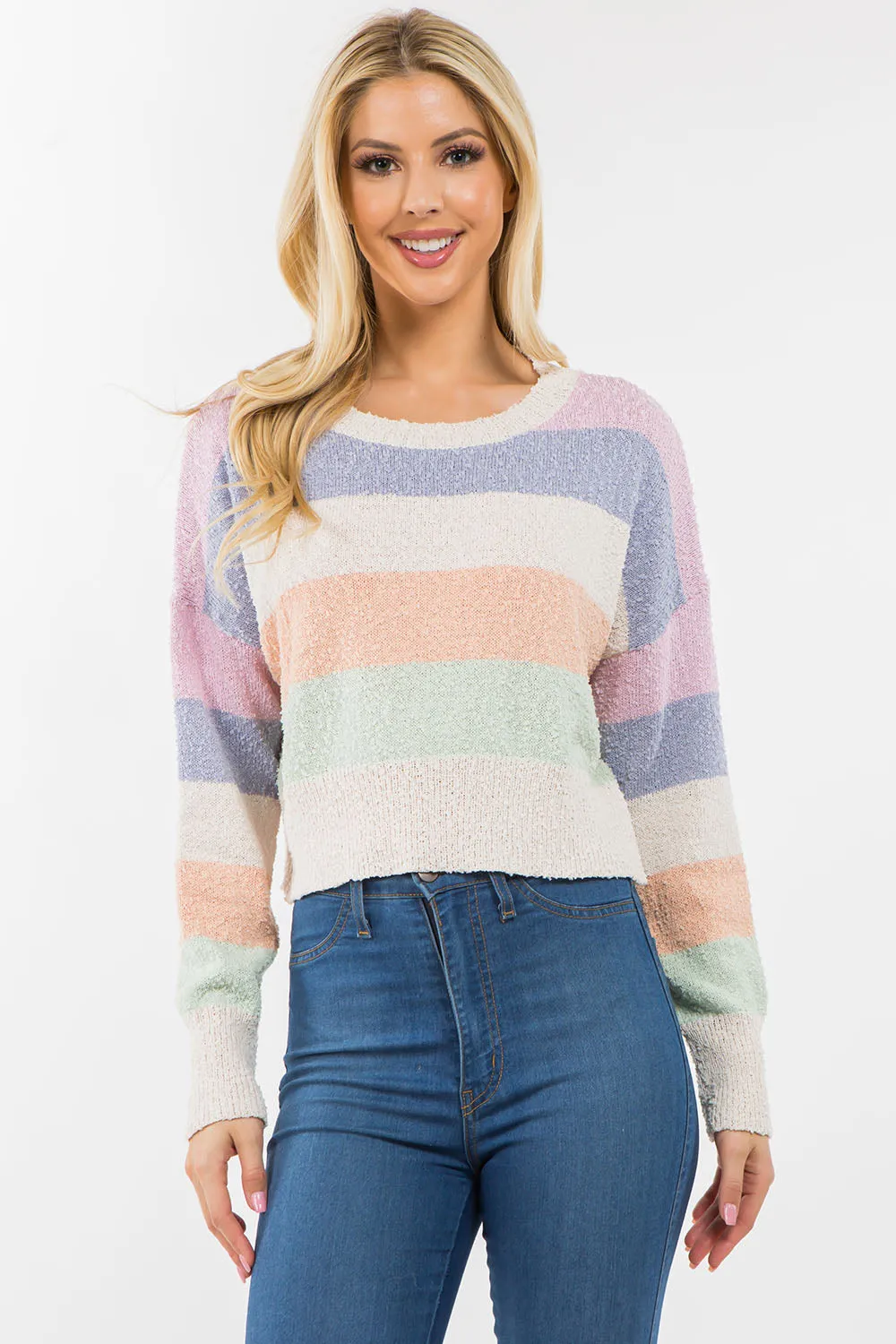 Crew Scoop Neck Multi Color Stripe Sweater