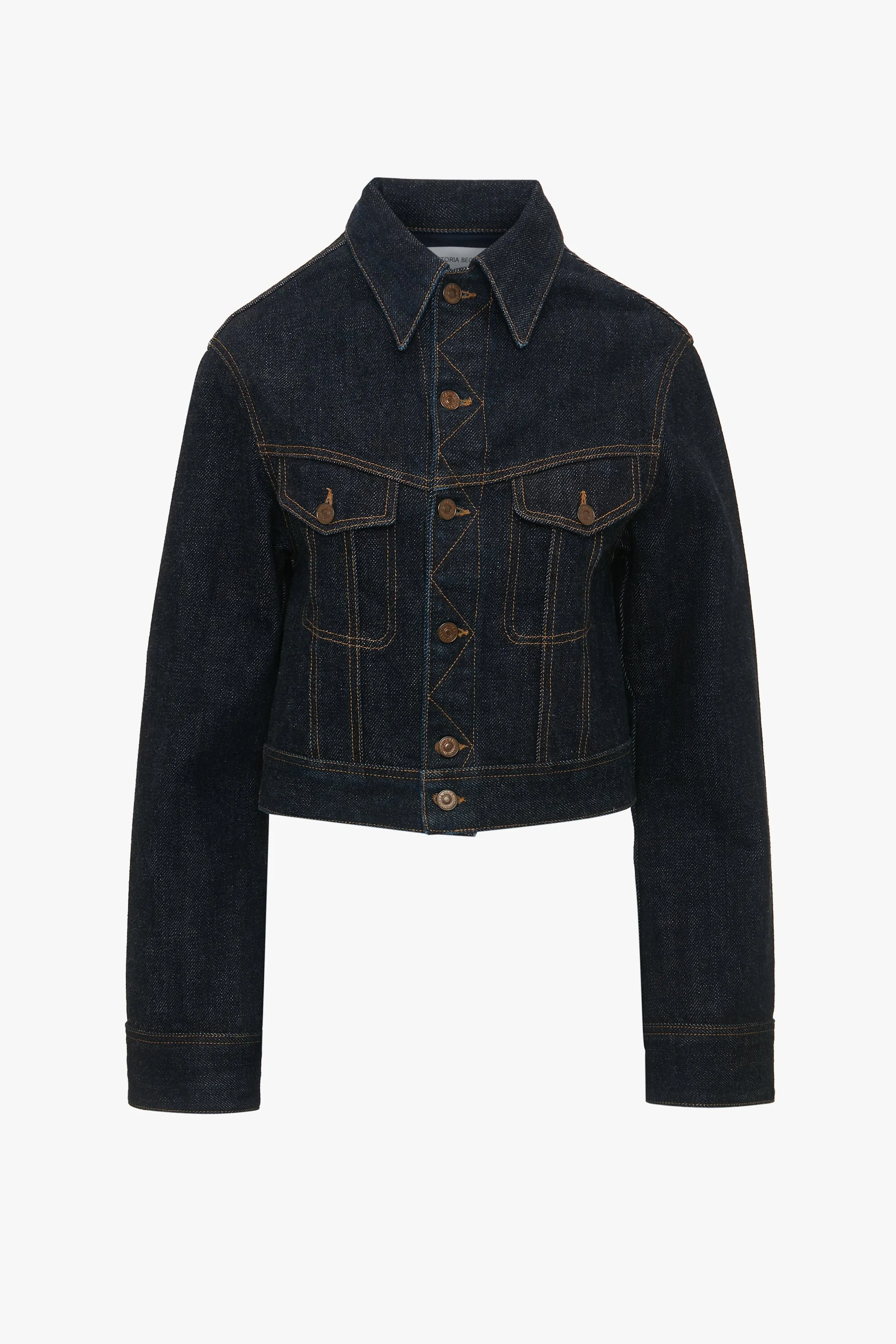 Cropped Denim Jacket In Dark Indigo Rinse