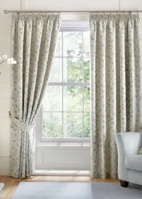 Curtina Bird Trail Jacquard Blue Pencil Pleat Curtains