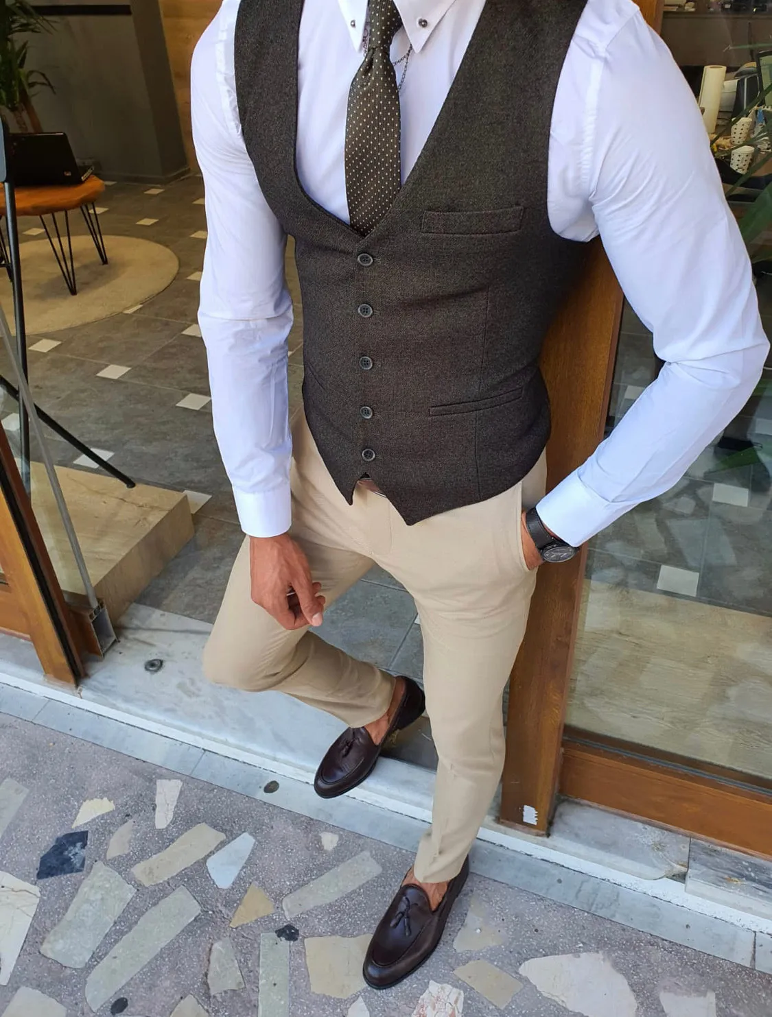 Daroni Khaki Slim Fit Vest