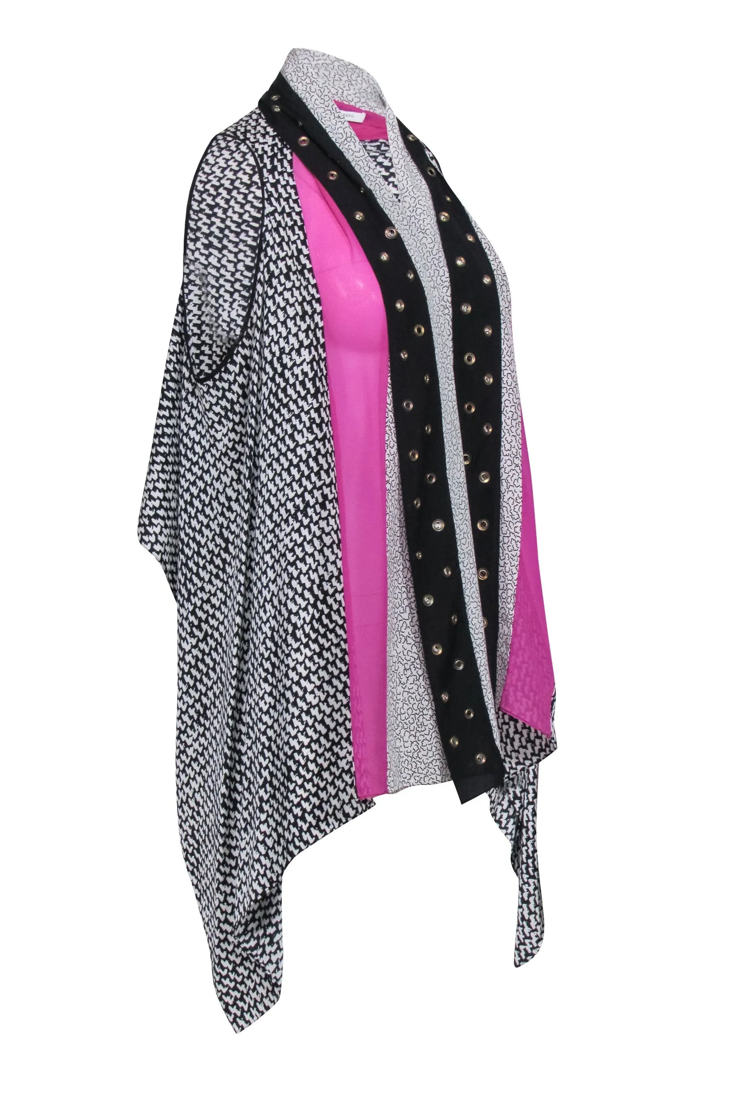 Diane von Furstenberg - Black & White Printed Vest Top W/ Sheer Pink Panel OS