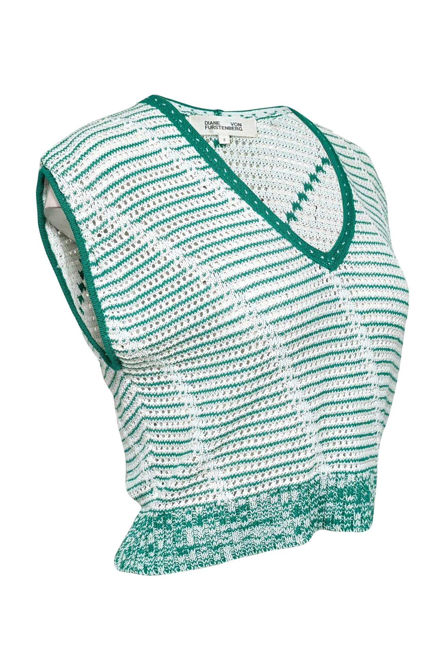 Diane von Furstenberg - White & Green Swearer Vest Sz S