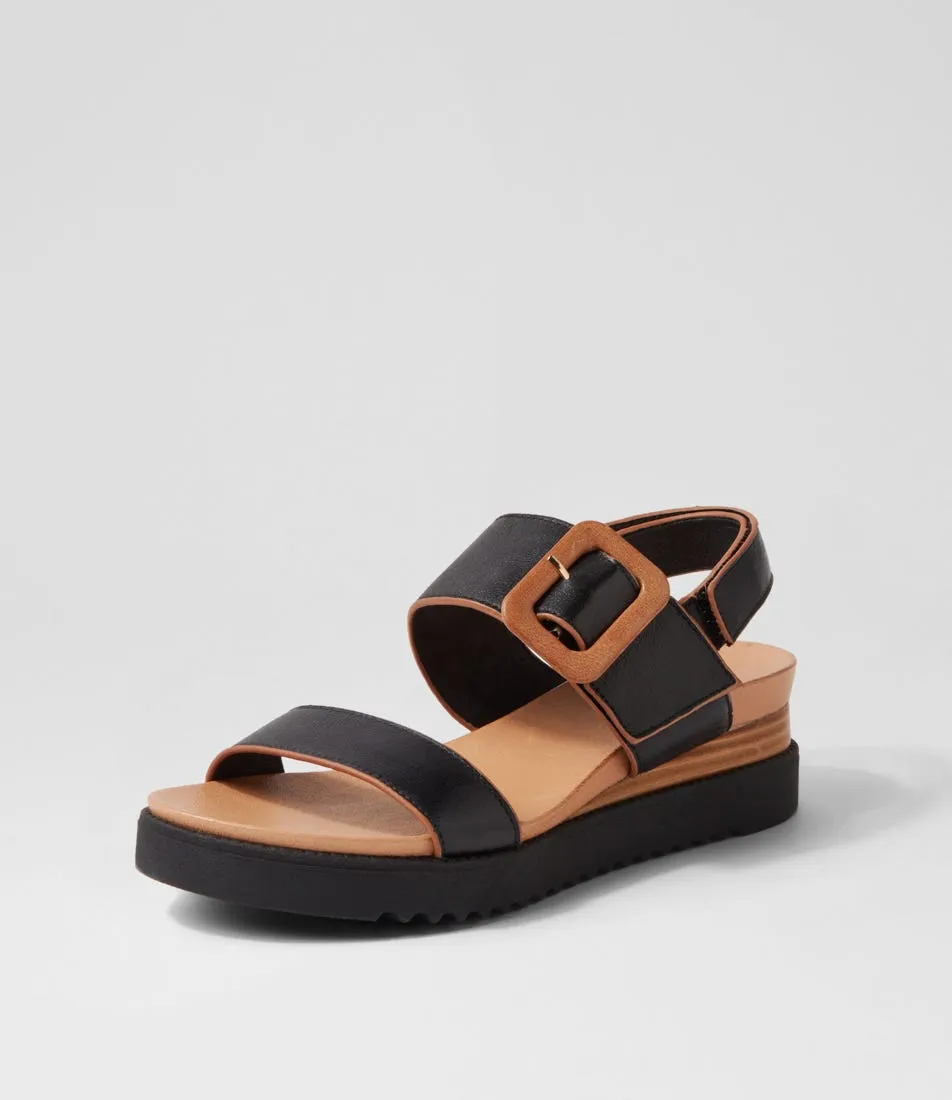 DJANGO & JULIETTE Albany Black Tan Leather Sandals