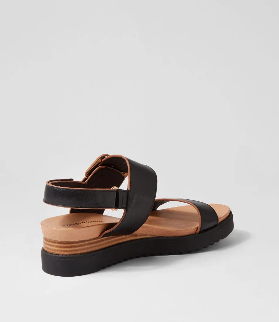 DJANGO & JULIETTE Albany Black Tan Leather Sandals