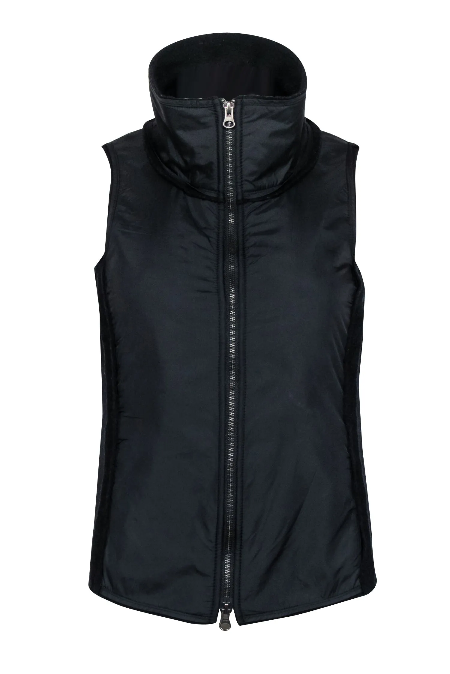 Eileen Fisher - Black Wool & Nylon Vest w/ Stand Collar Sz XXS