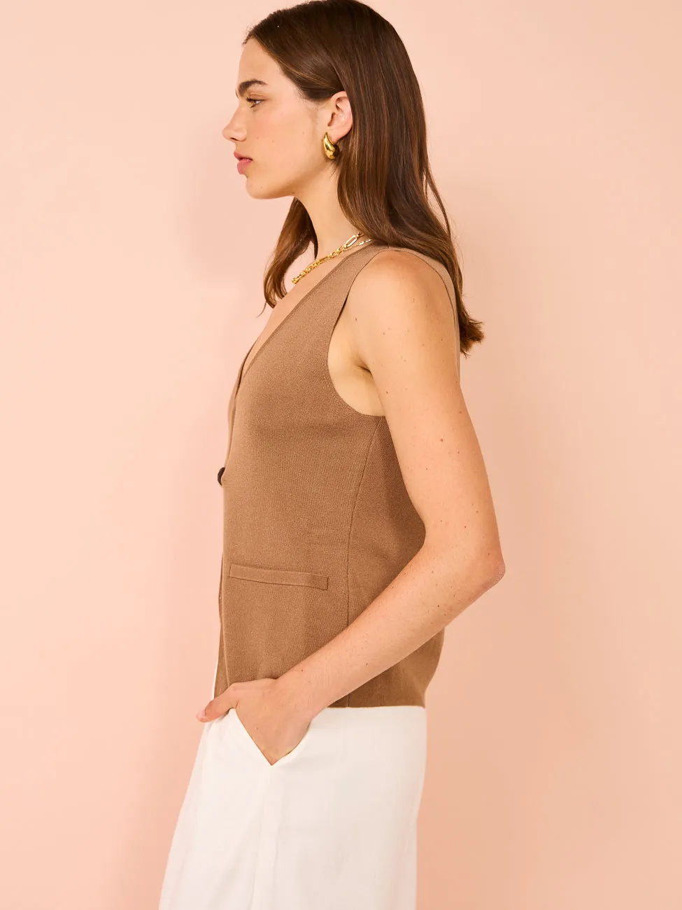 Elka Collective Louie Knit Vest in Camel