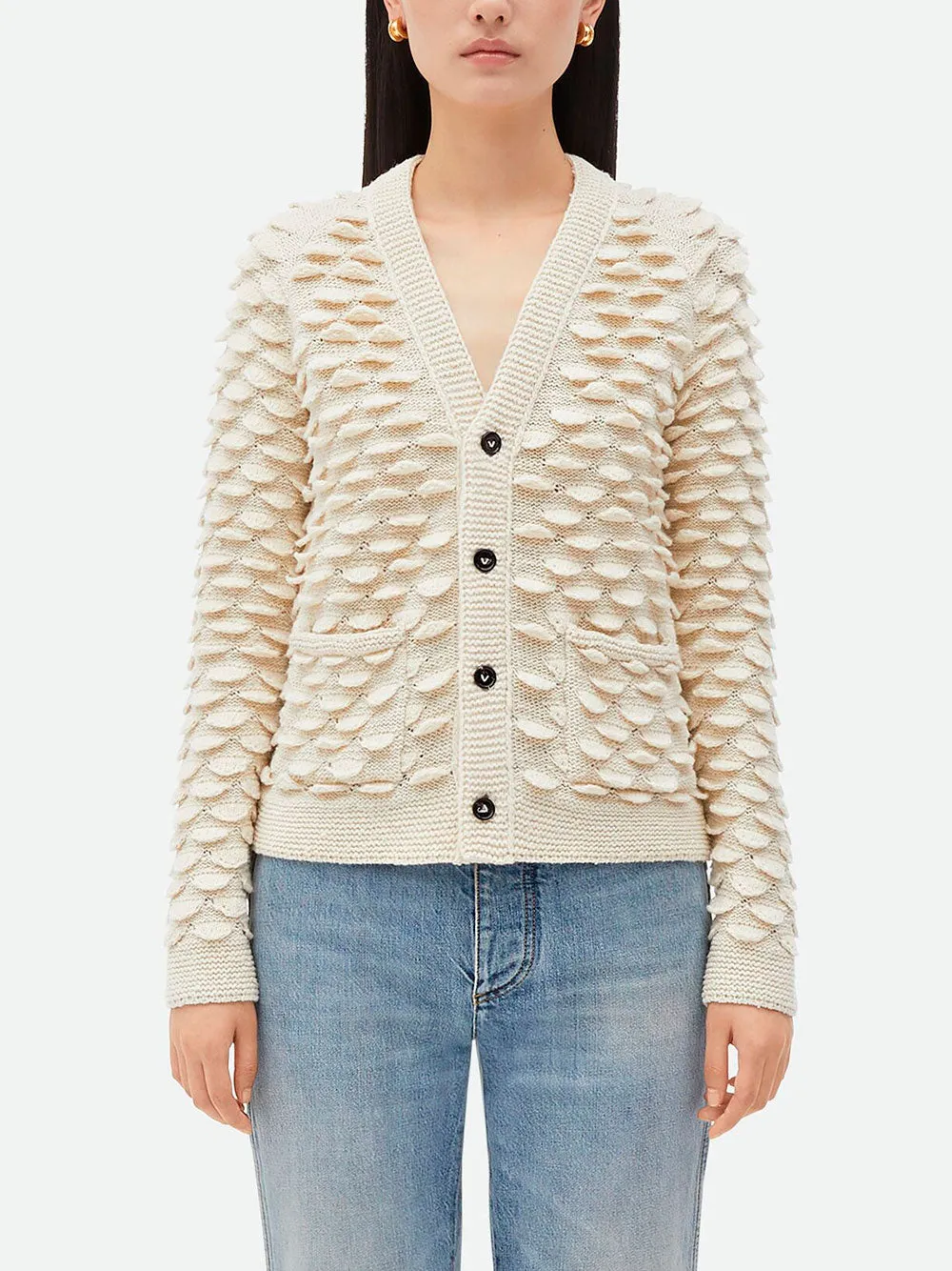 Fish scale wool cardigan