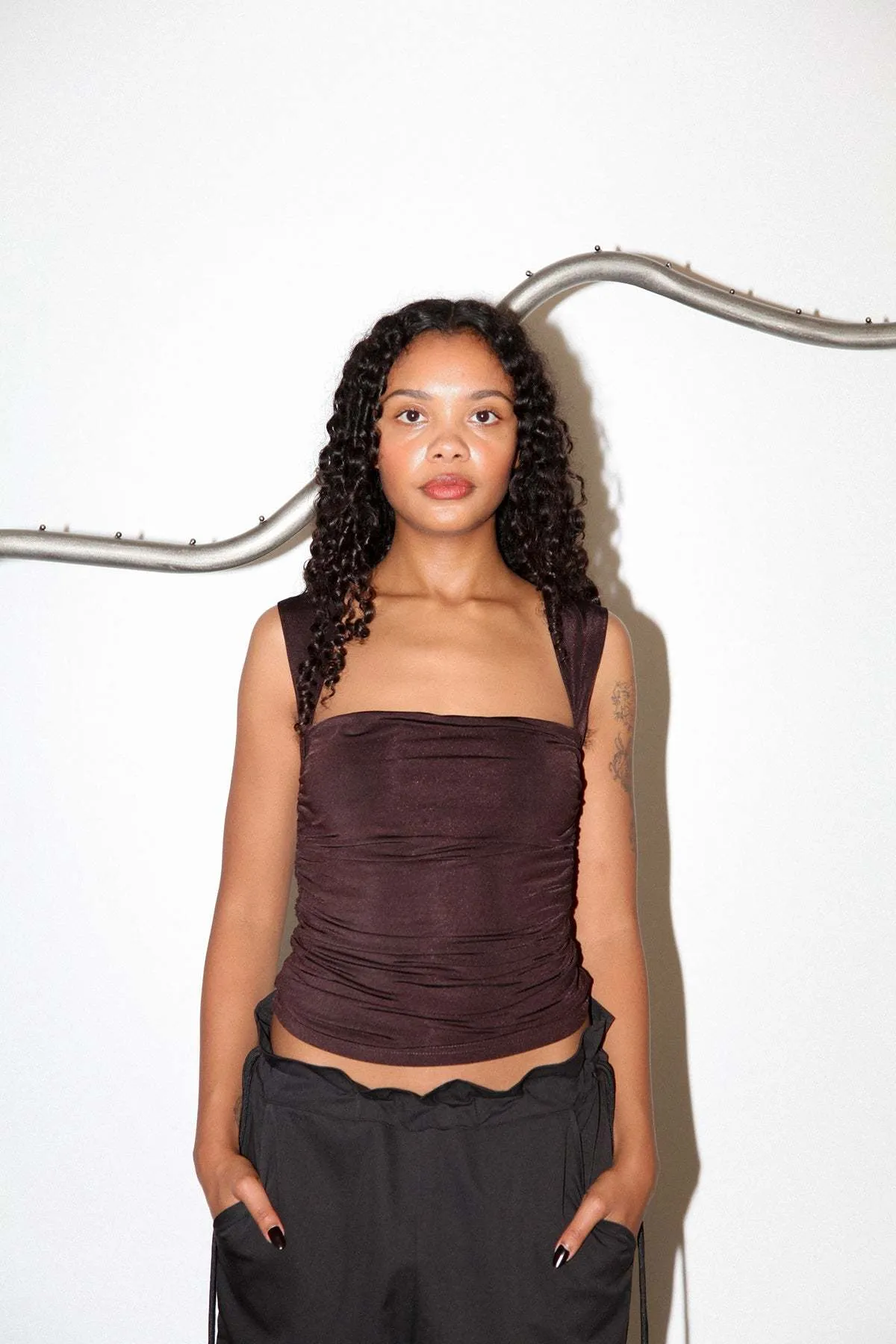 Gathered Tank - Brown