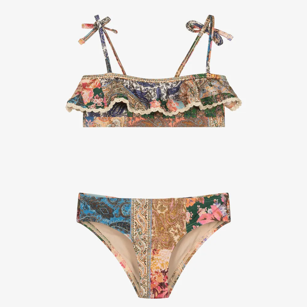 Girls Beige Patchwork Paisley Bikini