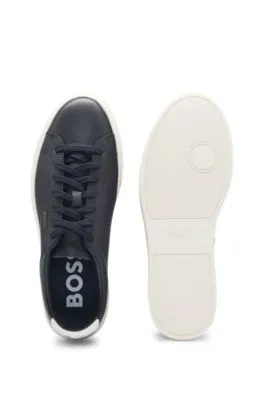 Lace-up trainers in polished leather with logo details