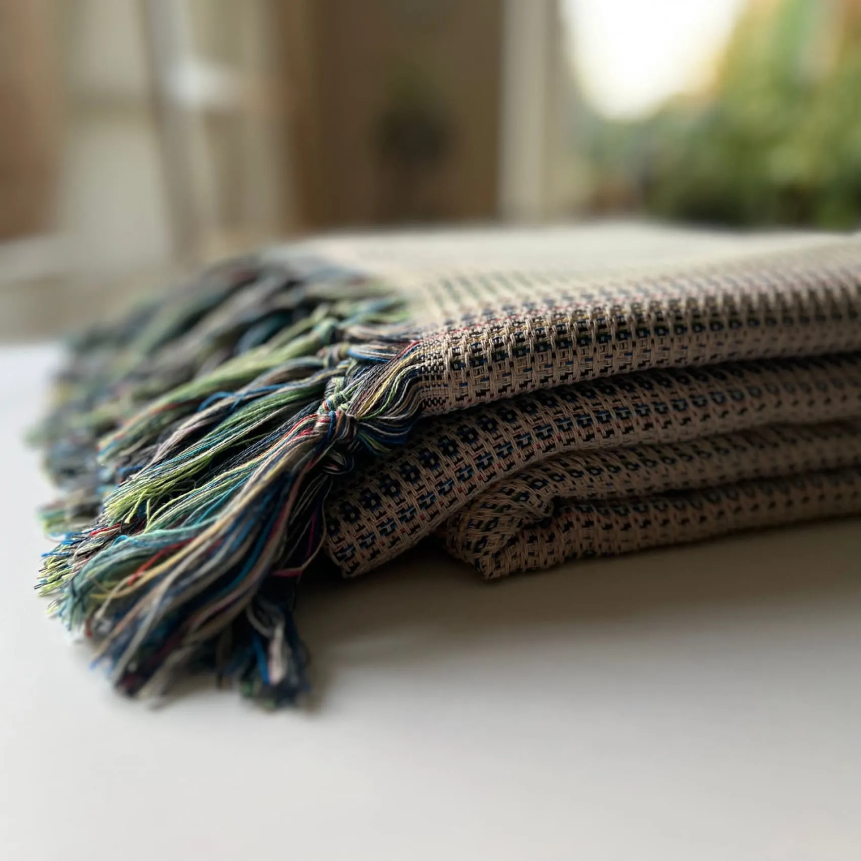 Lale - Hand Loomed Cotton Blanket - Blues