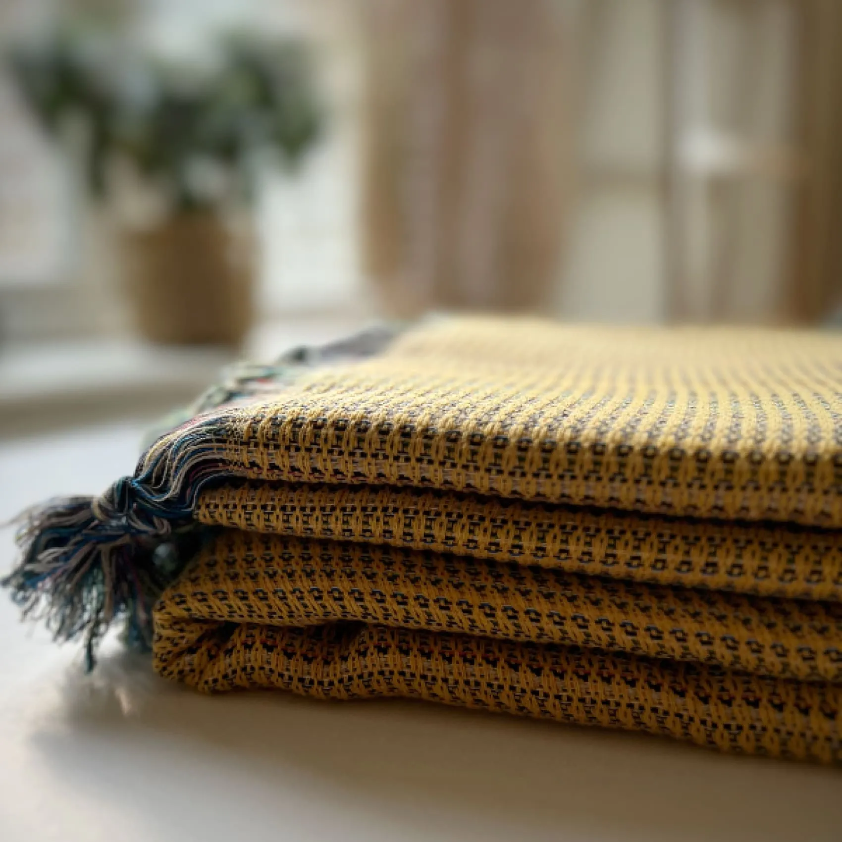 Lale - Hand Loomed Cotton Blanket - Mustard