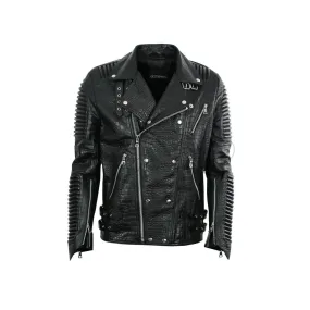 Leather Moto Jacket ( Black Reptile )