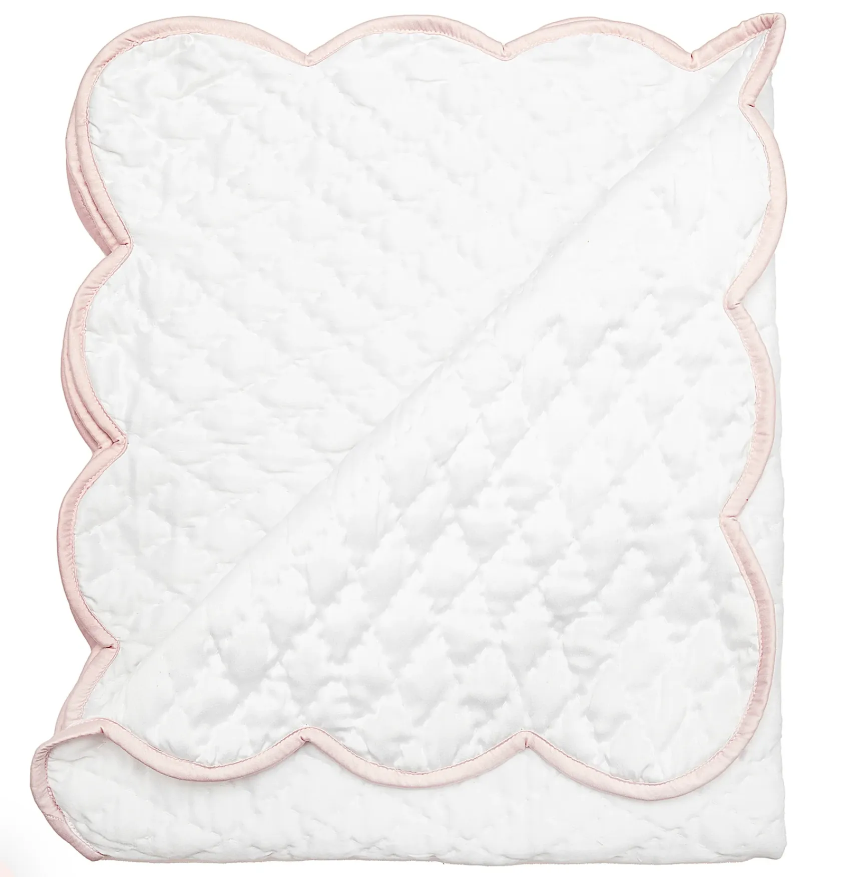 Lenora White with Pink Trim Quilted Satin Baby Blanket