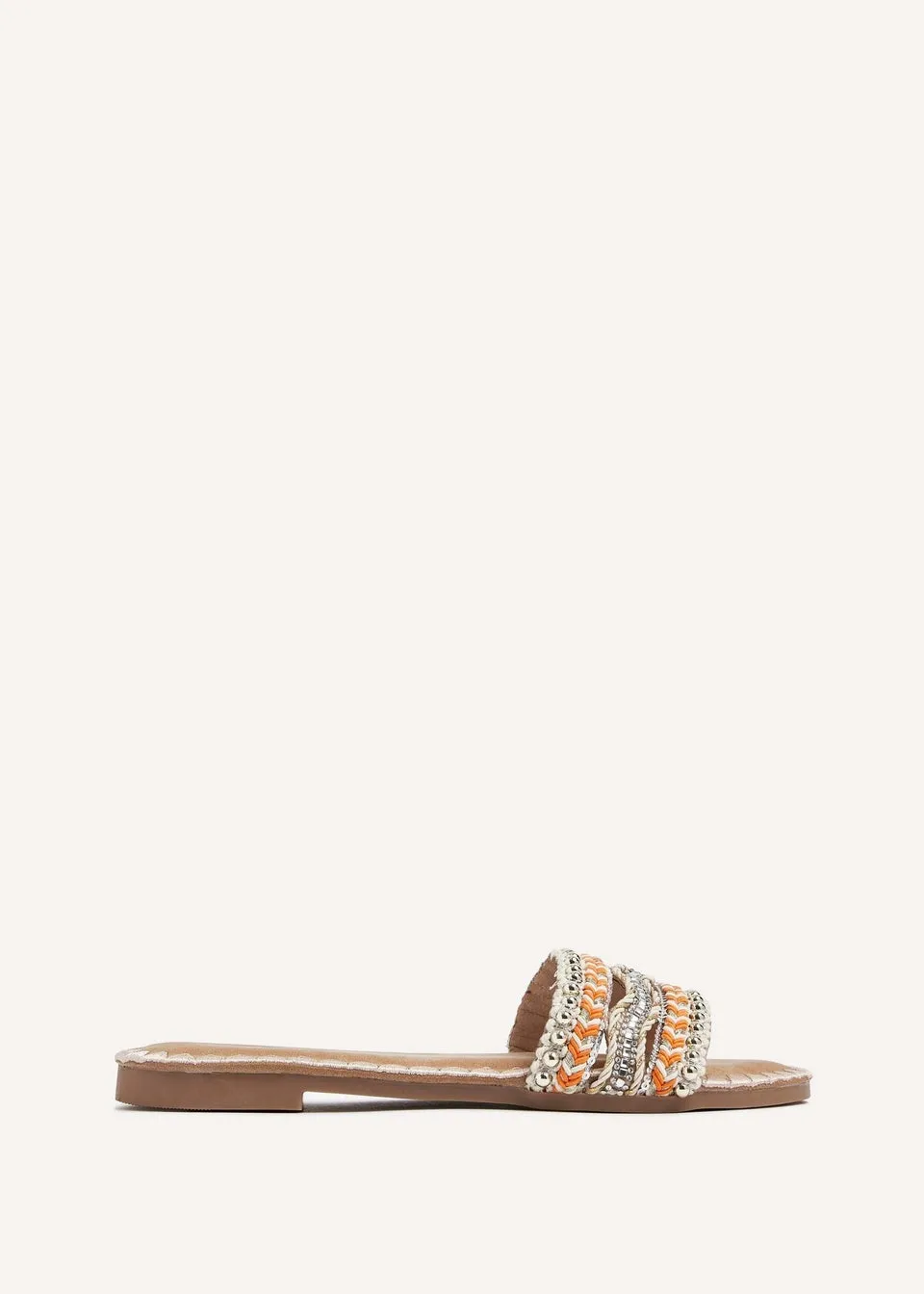 Linzi Maeva Orange Aztec Inspired Embellished Slider Sandals