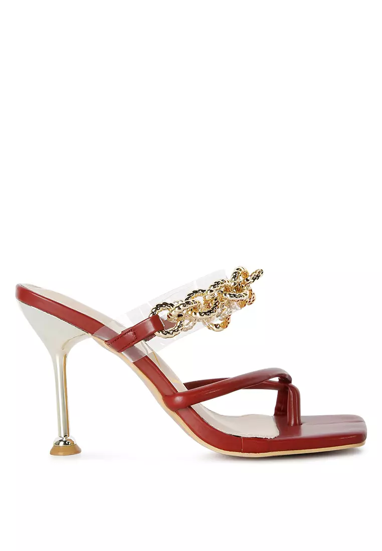 London Rag Burgundy Diamante Strap Heeled Sandals