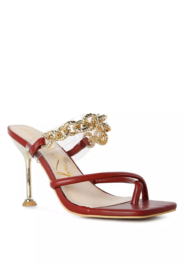 London Rag Burgundy Diamante Strap Heeled Sandals