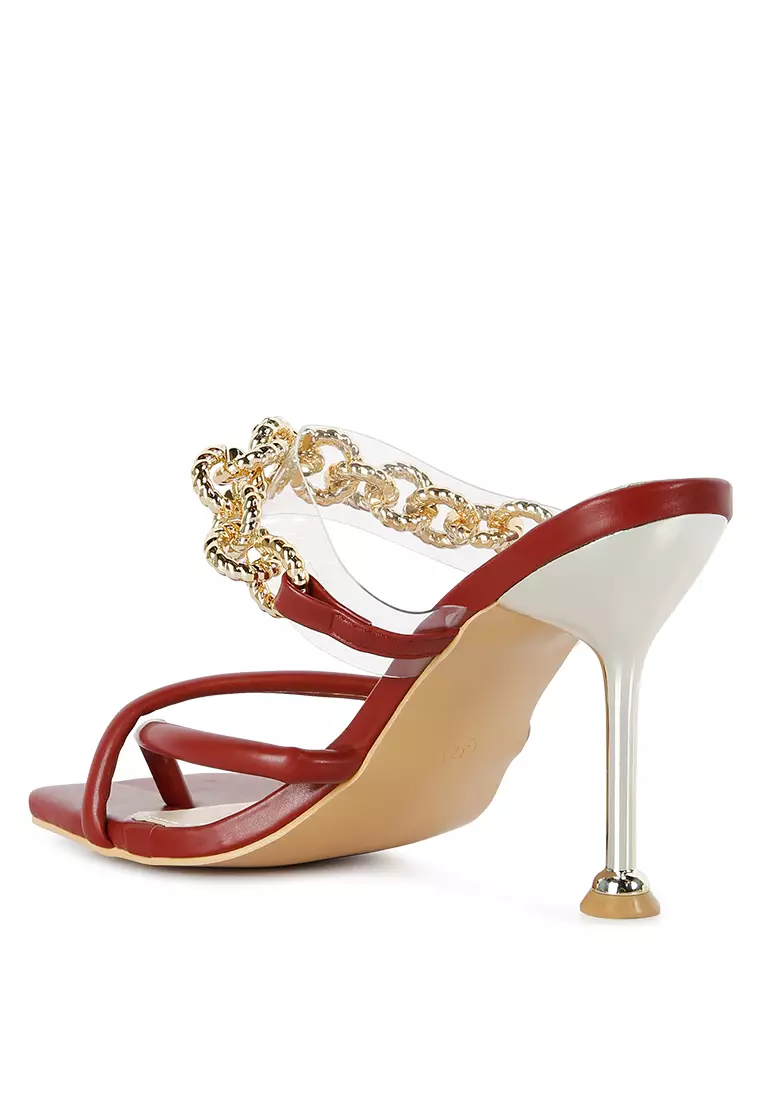 London Rag Burgundy Diamante Strap Heeled Sandals