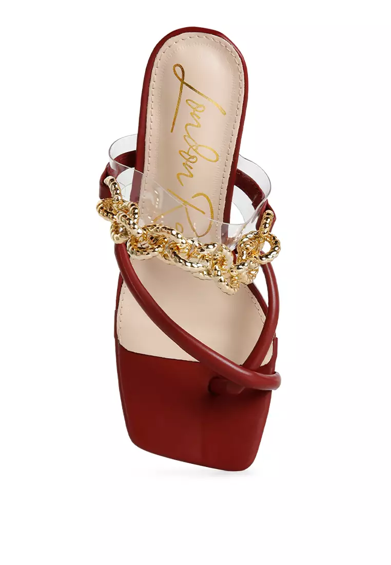 London Rag Burgundy Diamante Strap Heeled Sandals