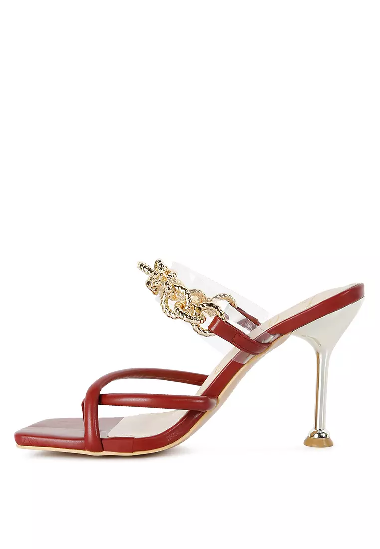 London Rag Burgundy Diamante Strap Heeled Sandals