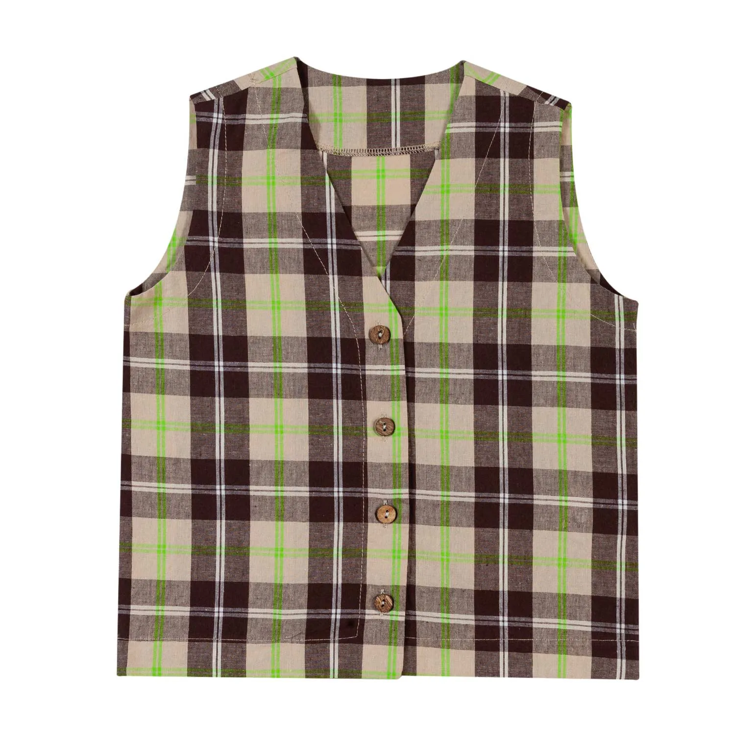 Madilly Louis Brown And Lime Checked Vest For Kids