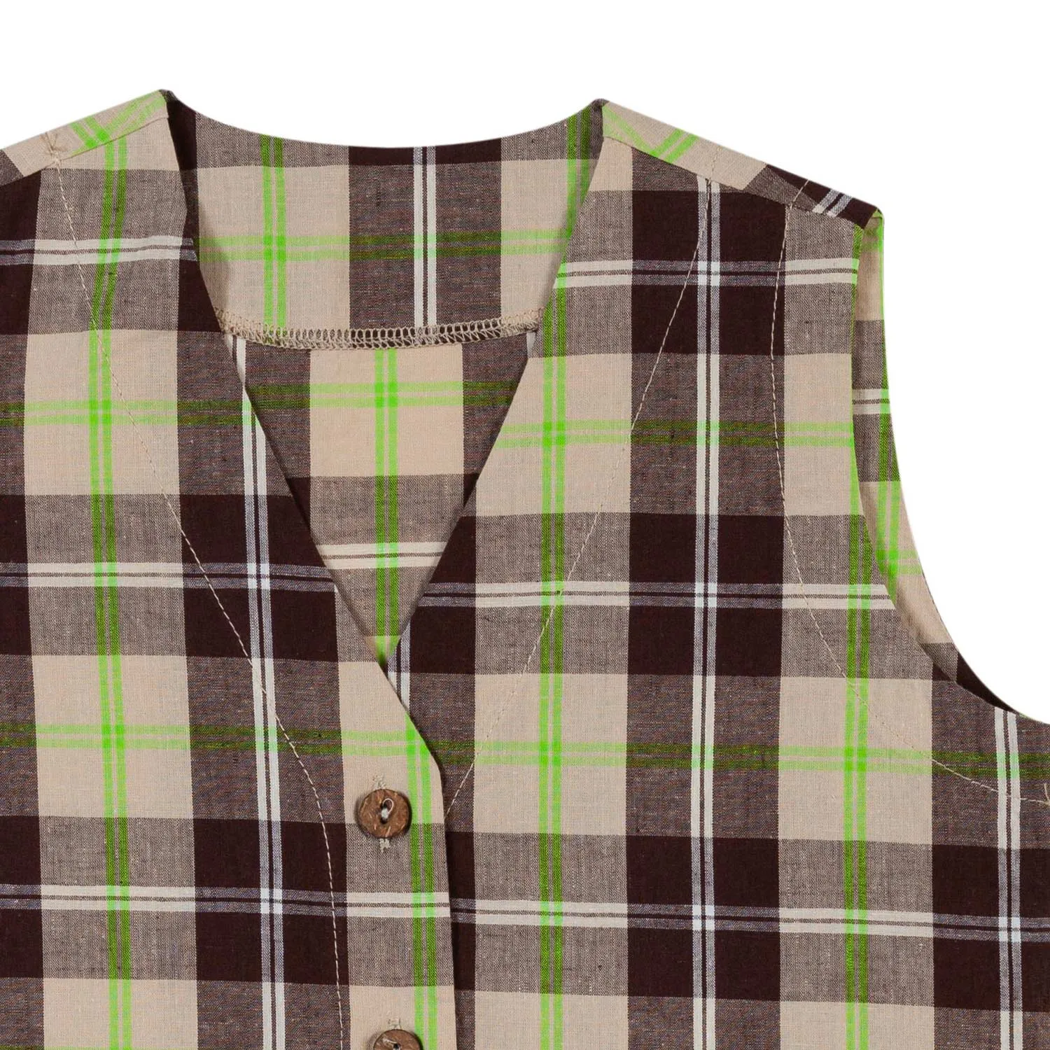 Madilly Louis Brown And Lime Checked Vest For Kids