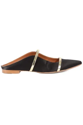 MALONE SOULIER BLACK LEATHER AND SATIN MULES EU 40 UK 7 US 10